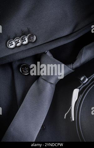 Suit jacket for man clothing fashion, tie with black suit Stock Photo