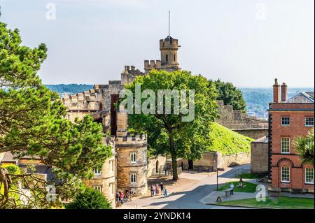 A close up view of the Castle main gate and the Observation tower in Lincoln, Lincolnshire in summertime Stock Photo