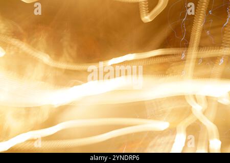 Background bokeh light reflections yellow with fog Stock Photo