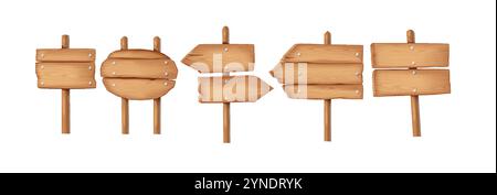 Realistic set of wooden sign posts isolated on transparent background ...