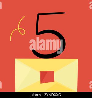 Christmas advent calendar with envelope. 5th of december day. Vector flat illustration Stock Vector