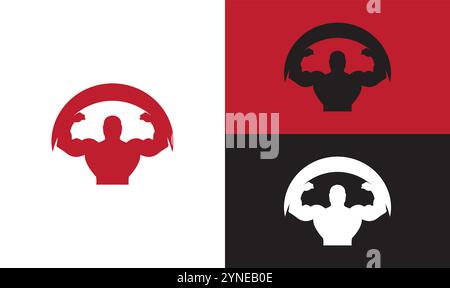 Gym icon, Body building icon, Muscle, arm, bicep, power, protein, man, strength, flex, human body concept. Stock Vector