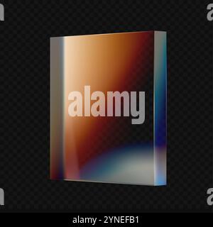 Rectangular 3d glass shape with warm gradient on dark backdrop. Vector 3d illustration Stock Vector