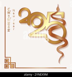 2025 Chinese New Year gold texture in white background. Year of the Snake. Vector modern art design for cover, card, poster, banner, logo design Stock Vector