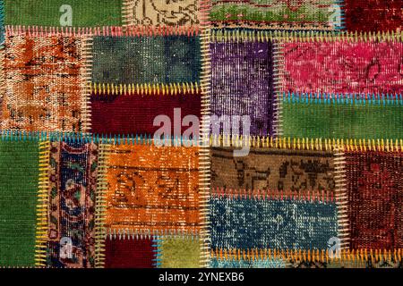 Colorful Patchwork Textile with Stitching Detail Stock Photo