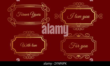 Valentines Day text in a vintage frame set. Design banner invitation card recognition web page. Vector illustration. Stock Vector