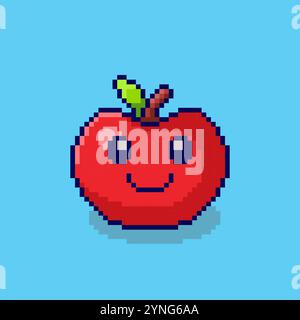 Pixel art Smiling Red Apple game asset design Stock Vector