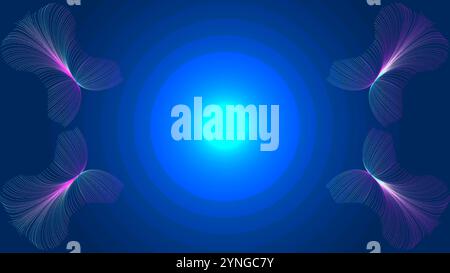 Radial blue abstract background with wavy line objects like butterfly Stock Vector