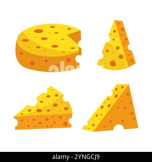 collection Cheese slices illustration in flat style design Stock Vector