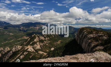 View from the summit of El Cogul, in the Serra de Busa mountain range (Solsonès, Lleida, Catalonia, Spain, Pyrenees) Stock Photo