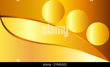 Abstract golden background with wavy curved and circular balls arranged Stock Vector