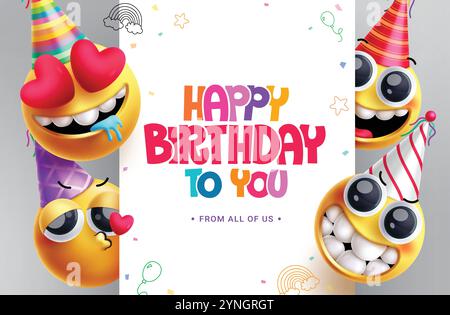 Emojis birthday greeting card clipart. Happy birthday to you text in ...