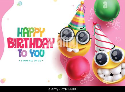 Emojis happy birthday clipart design. Birthday greeting card in black ...