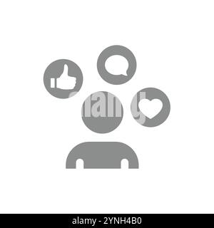 Influencer with like, love, message buttons. Social media vector icon. Stock Vector