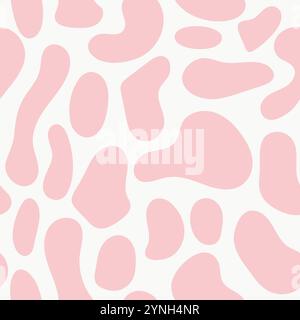 Seamless cow or dalmatian spot pattern with bold pink shapes on white. Ideal for wallpaper, textiles, and creative decor. High quality vector artwork Stock Vector