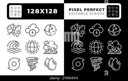 Weather related linear icons set for dark, light mode Stock Vector