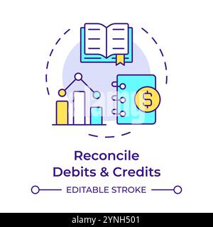 Reconcile debits and credits multi color concept icon Stock Vector