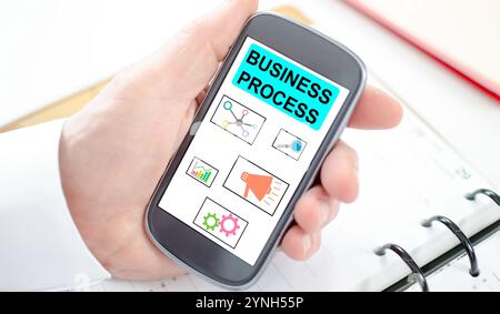 Business process concept shown on a smartphone screen Stock Photo