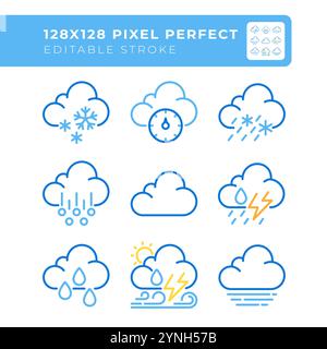 Clouds related two color line icons set Stock Vector