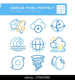 Weather related two color line icons set Stock Vector