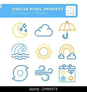 Climate two color line icons set Stock Vector