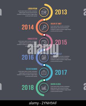 Vertical timeline infographics template with colorful circles, workflow or process diagram, vector eps10 illustration Stock Vector