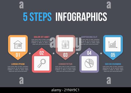 Vector dark Infographic steps diagram template for workflow, business ...