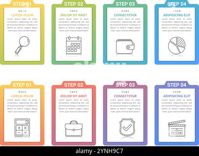 Set of infographic elements with numbers, line icons and place for your text, can be used as workflow, process, steps or options, soft color gradients Stock Vector