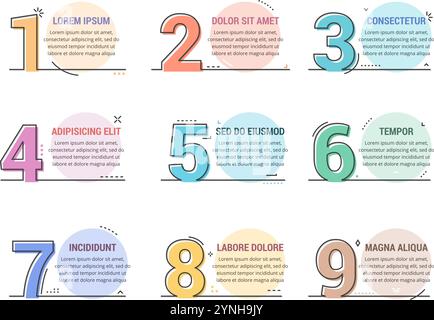 Set of line numbers with place for your text, can be used as steps, options, process design, workflow, vector eps10 illustration Stock Vector
