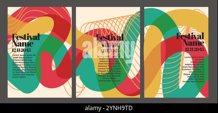 80s Abstract Retro Poster Illustrations. set of vintage abstract style event poster template vector illustration Stock Vector