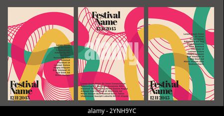 Vibrant 70s Style Vintage Abstract Posters. vintage abstract poster set vector illustration Stock Vector