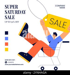 Flat Style Cartoon Template for Weekend Shopping Sale Announcement Illustration Stock Vector