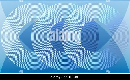 Abstract blue background with three outline circular pattern overlapping Stock Vector