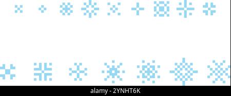 Pixel snowflakes set. Retro 8-bit video-game sprite symbols of winter snow stars. Frost glitter and sparkle collection. Vector isolated on white Stock Vector