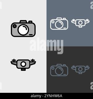 Compact Camera and drone - clean and modern Photography and videography icon set. Stock Vector