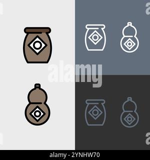 Chinese alcohol container - clean and modern chinese or chinese new year icon set. Stock Vector