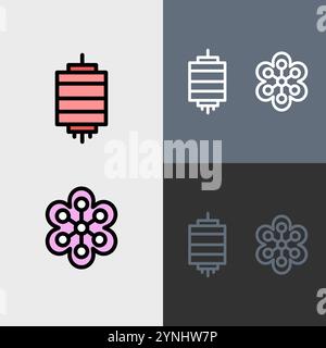 Chinese lantern and blossom - clean and modern chinese or chinese new year icon. Stock Vector
