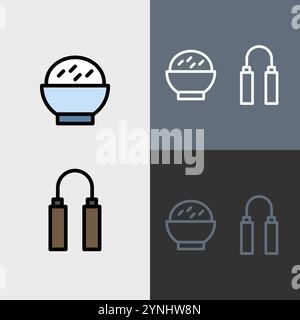 Chinese rice bowl and nunchucks - clean and modern chinese or chinese new year icon set. Stock Vector