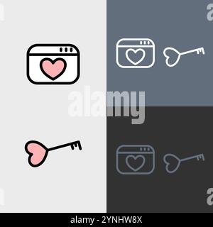 Dating webstie and key to the heart - clean and modern valentines day icon. Stock Vector