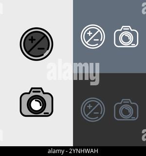 Exposure dial and full frame camera - clean and modern Photography and videography icon set. Stock Vector