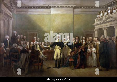 General George Washington Resigning his Commission - Painting by John Trumbull  (1756–1843) c 1817 Stock Photo