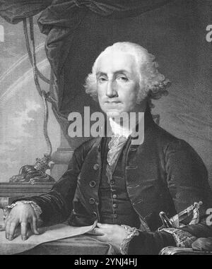 Lithograph depicting George Washington, made by Nicholas Eustache Maurin, after a painting by Gilbert Stuart destroyed in 1851 Stock Photo