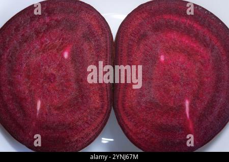 cut in half fresh beetroot top view close up Stock Photo