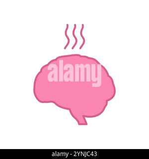 Mental Fatigue Sign. Burnout Brain Silhouette Icon Set. Hot Brain with ...