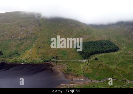 Haweswater Lake, Mardale Head and the Gatescarth Pass from 'Rough Crag' on Route to the 'High Street' Range in the Lake District National Park, UK. Stock Photo