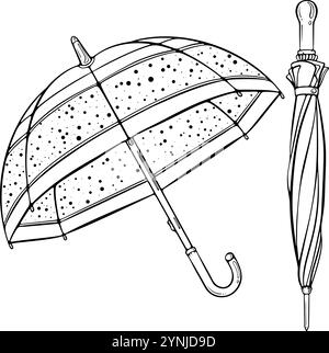 Set of umbrellas line art Stock Vector