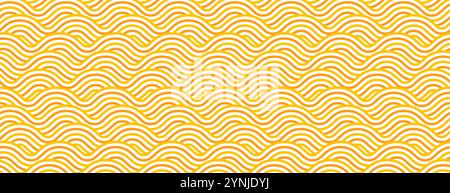 Pasta background, vector ramen noodle yellow and white seamless wave pattern. Oriental asian food, spaghetti texture with geometric wavy lines. Poster or wallpaper with abstract italian meal ornaments Stock Vector