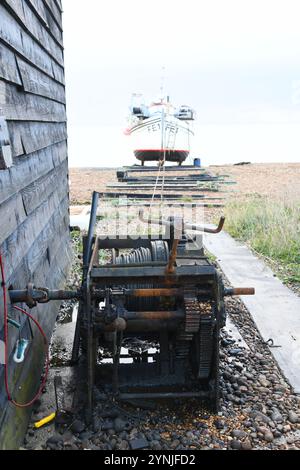 Fishing boat winch Stock Photo