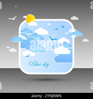 Blue sky with clouds. Vector nature background. Hand drawn. Stock Vector