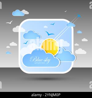 Blue sky with clouds. Vector nature background. Hand drawn. Stock Vector